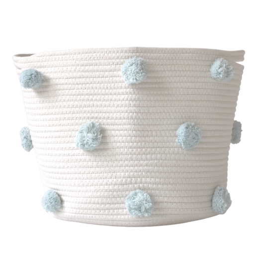 Light Blue Pom Basket - Large