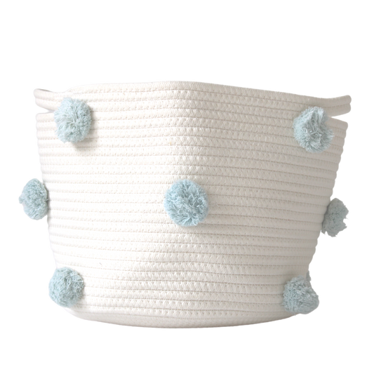 Light Blue Pom Basket - Medium