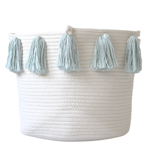 Light Blue Tassel Basket - Large