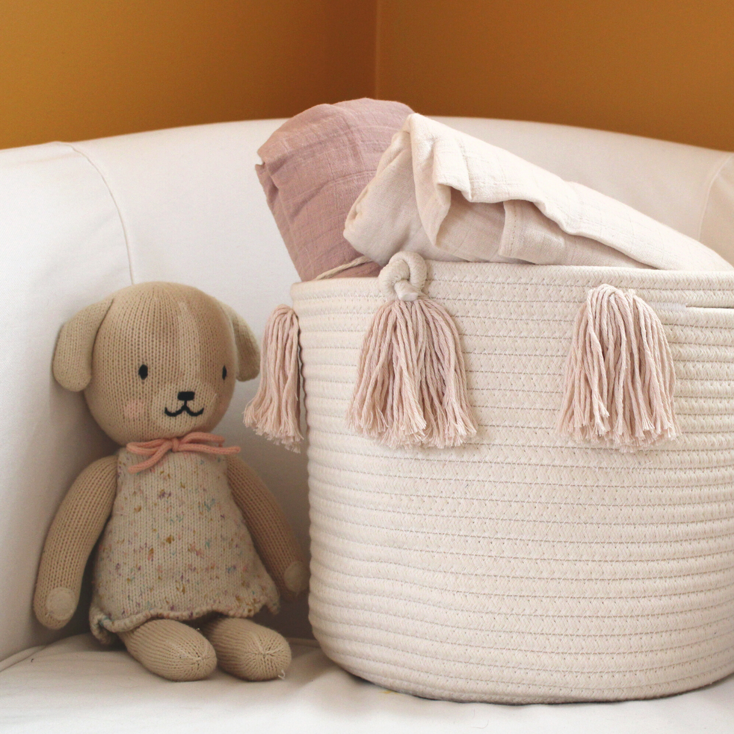 Blush Tassel Basket - Medium