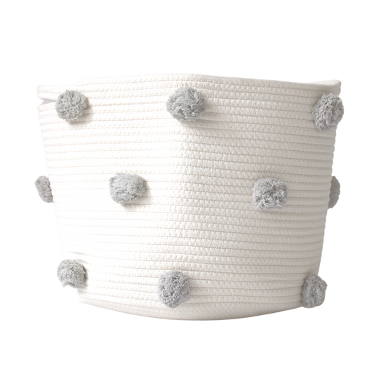 Grey Pom Basket - Large