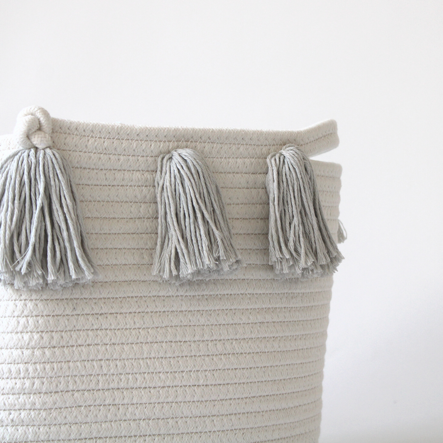 Grey Tassel Basket - Large