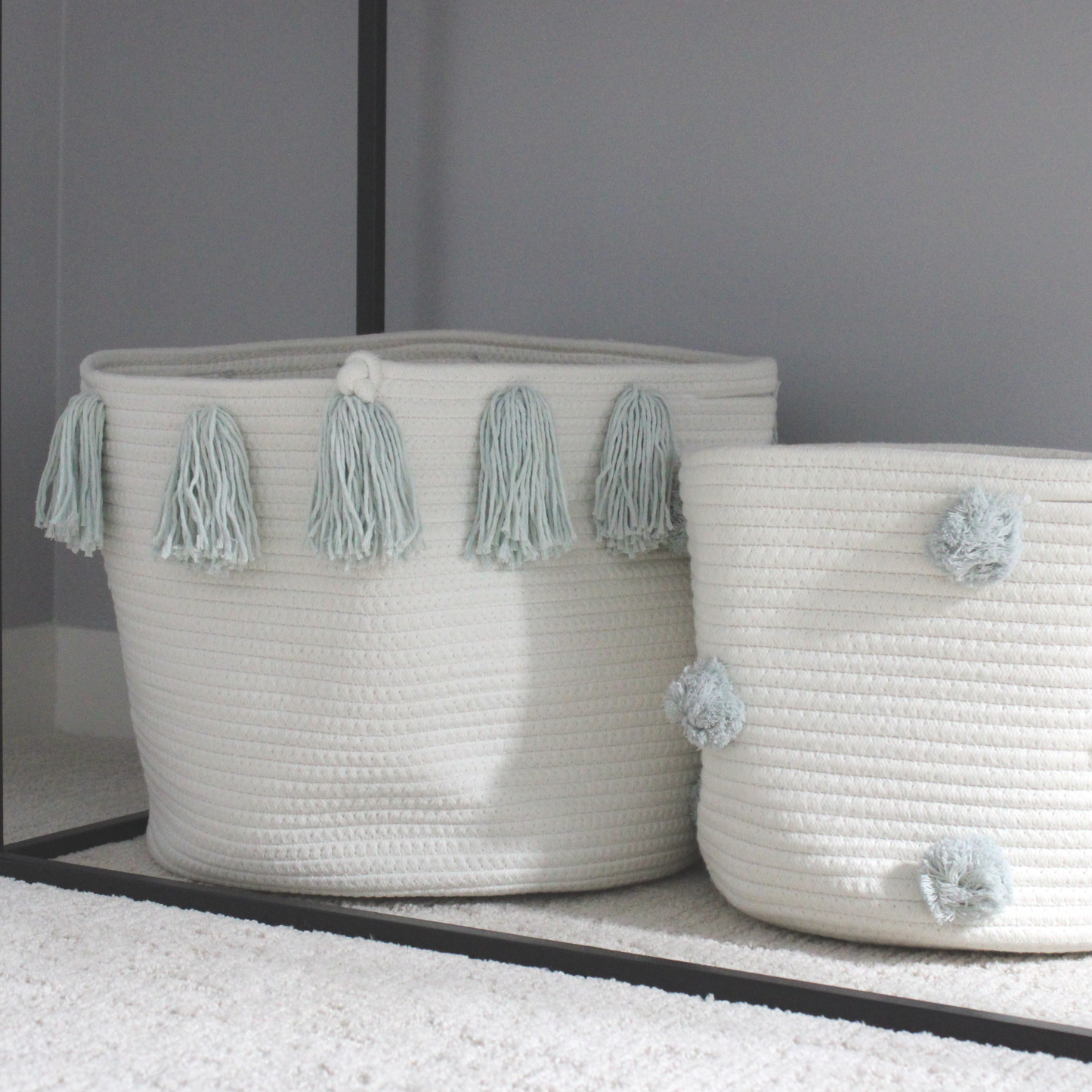 Light Blue Tassel Basket - Large