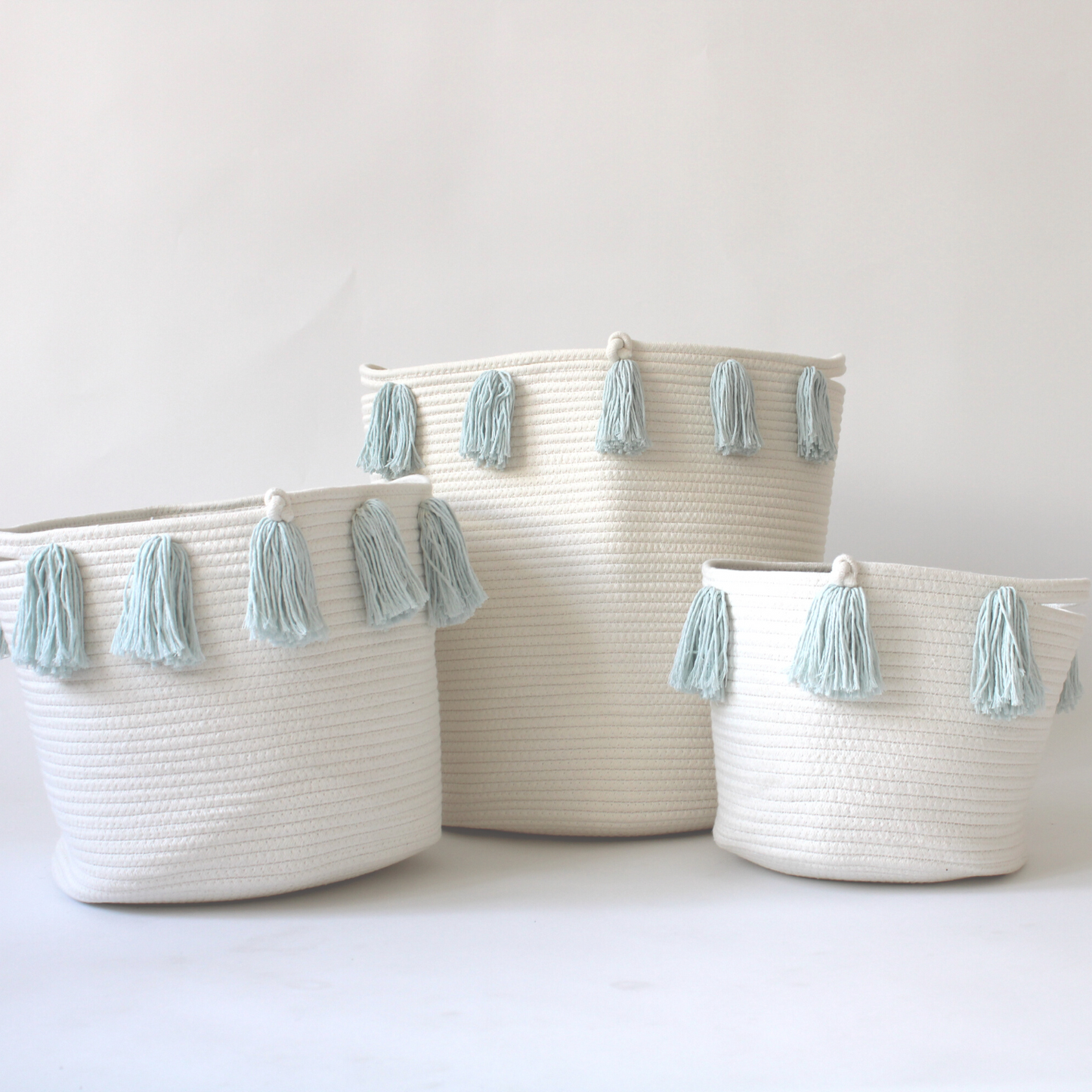 Light Blue Tassel Basket - Medium