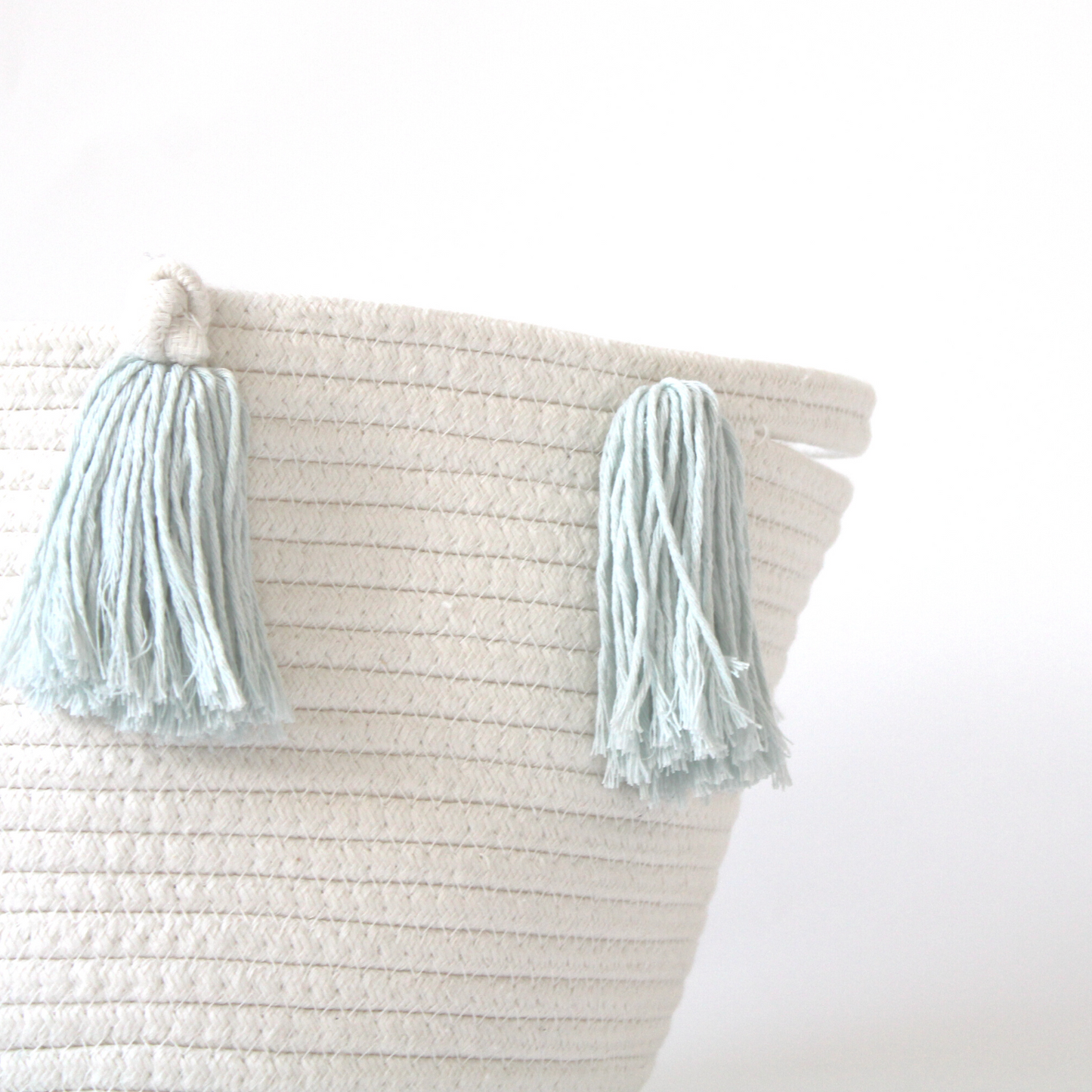 Light Blue Tassel Basket - Medium