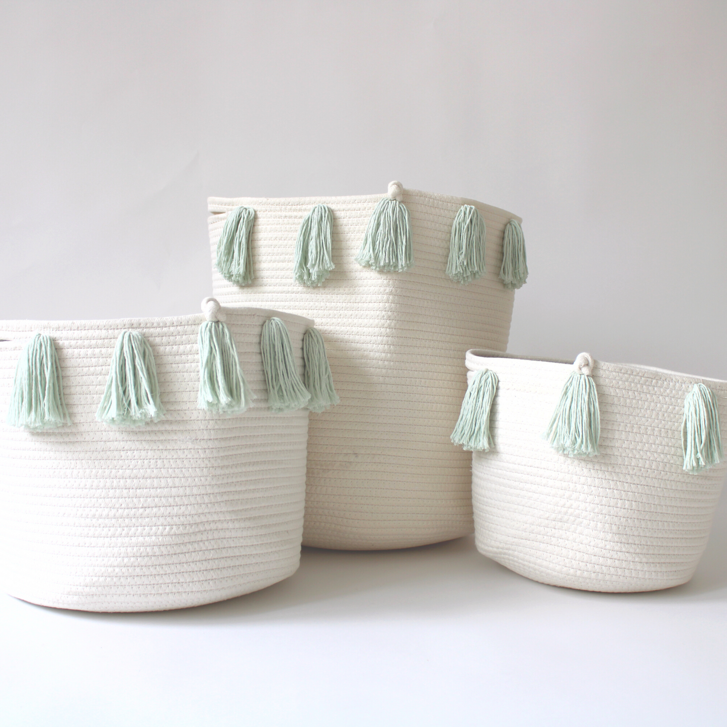 Mint Tassel Basket - Large