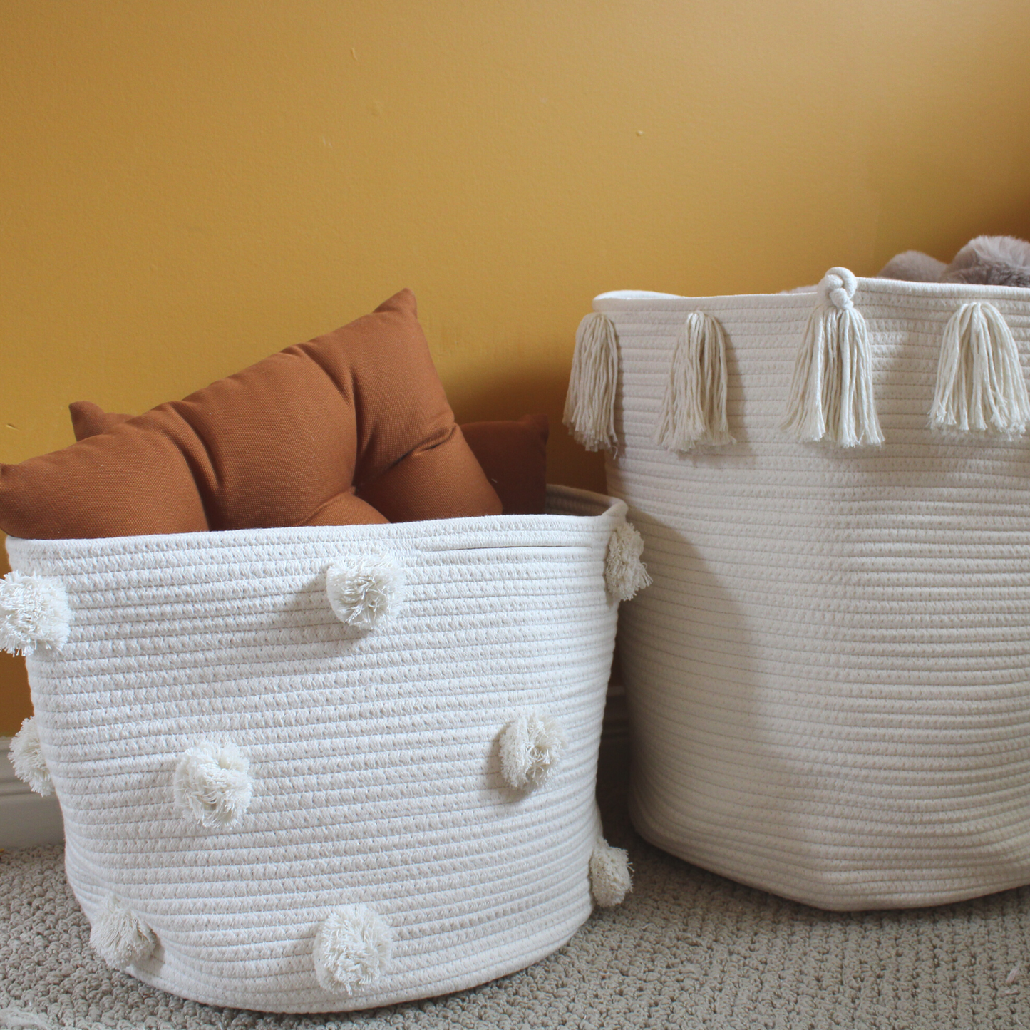 Natural Pom Basket - Large