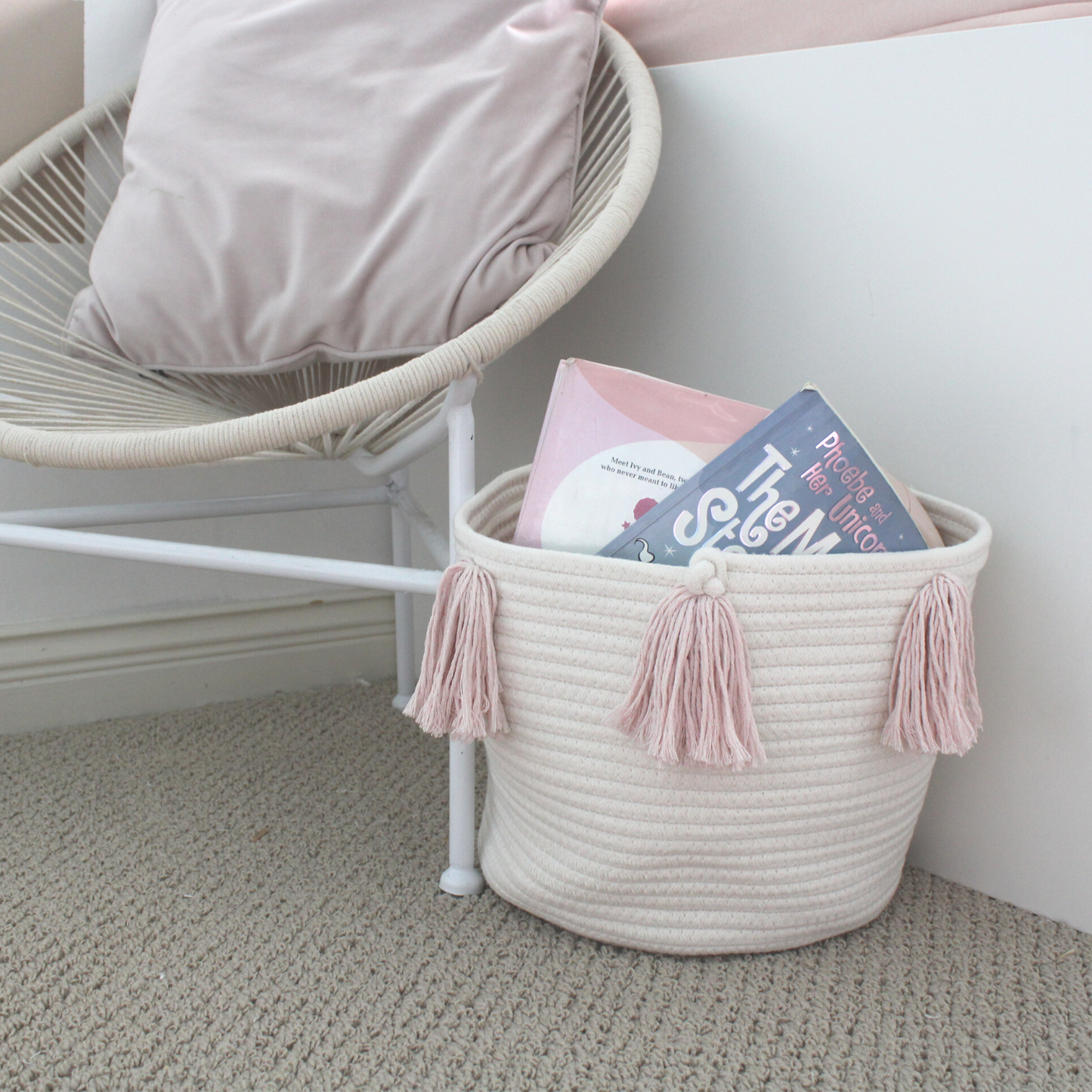 Rose Pink Tassel Basket - Medium