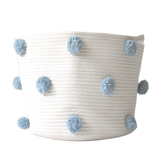 Sky Blue Pom Basket - Large