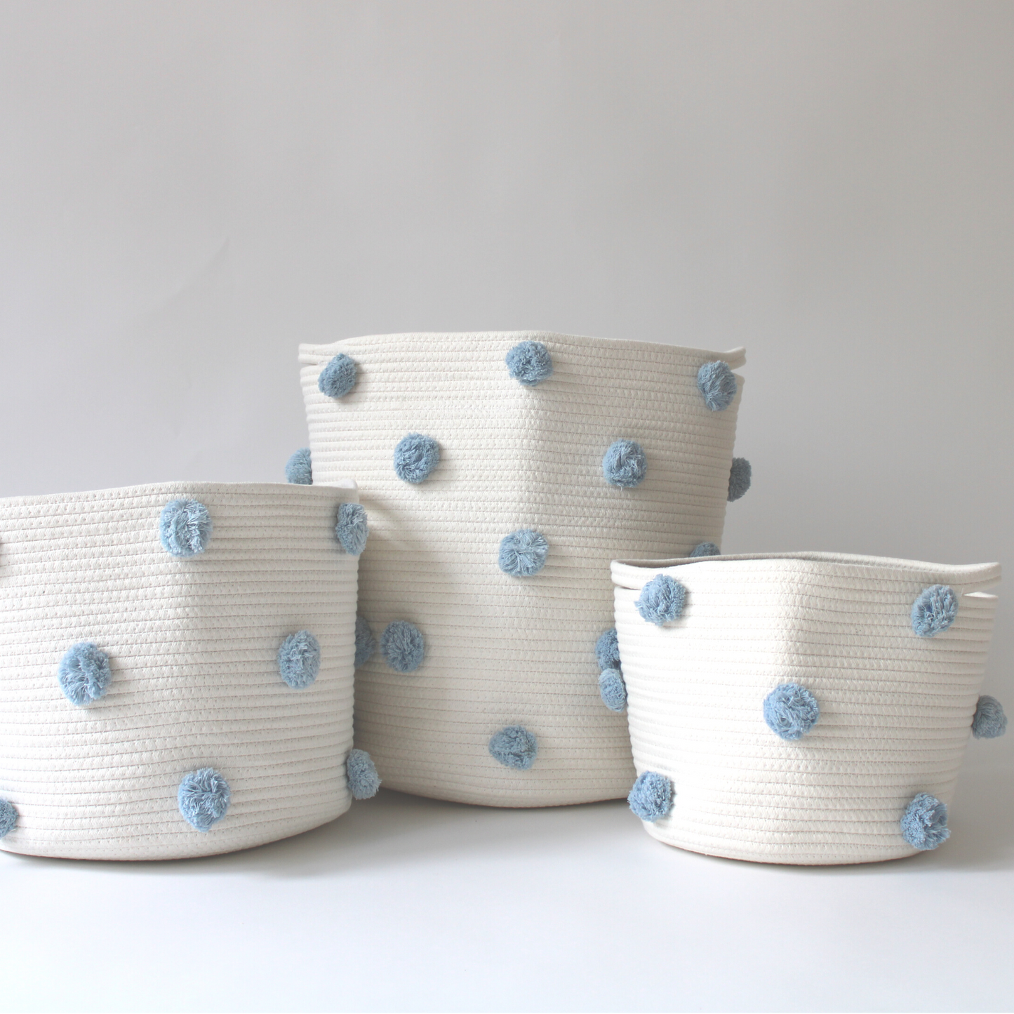 Sky Blue Pom Basket - Medium