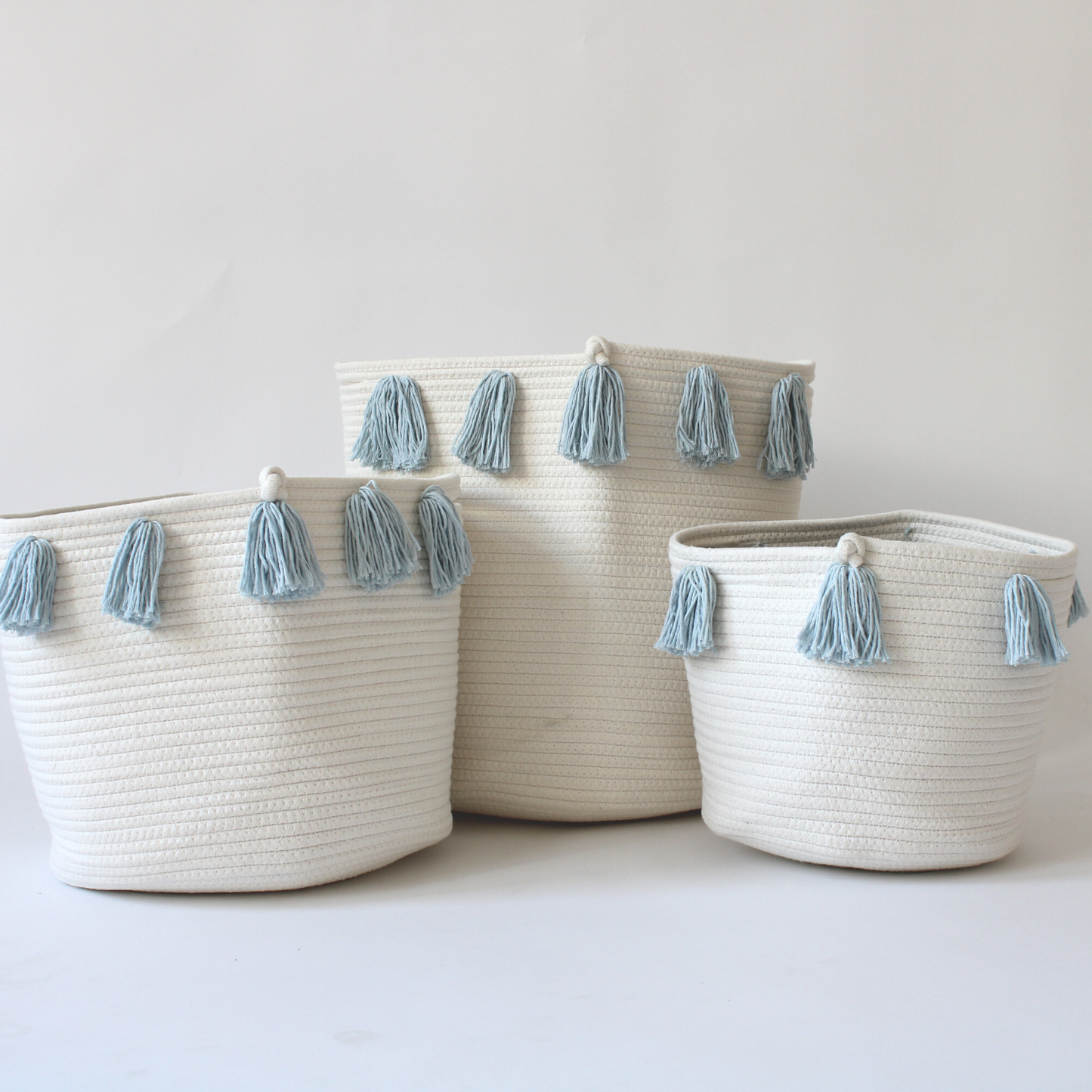 Sky Blue Tassel Basket - Medium