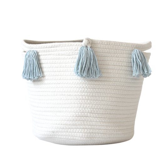 Sky Blue Tassel Basket - Medium