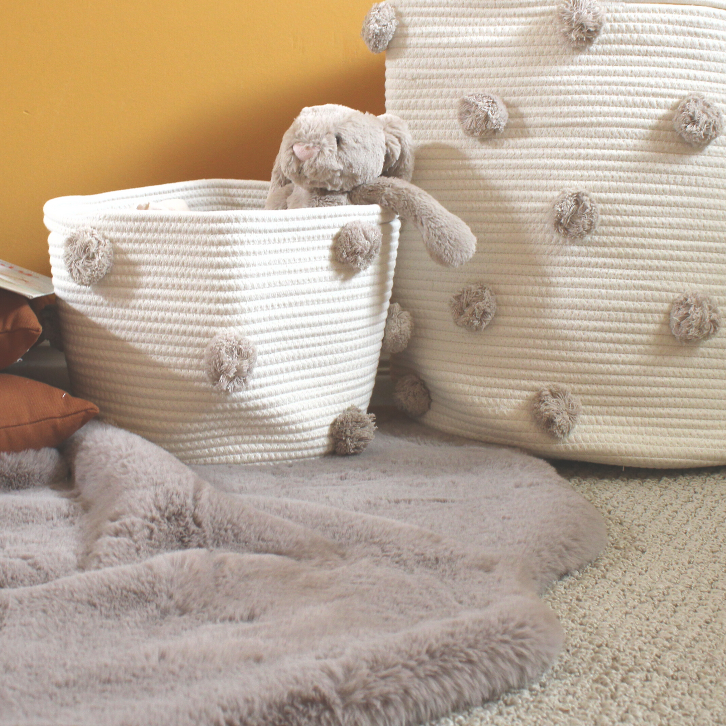 Taupe Pom Basket - Medium