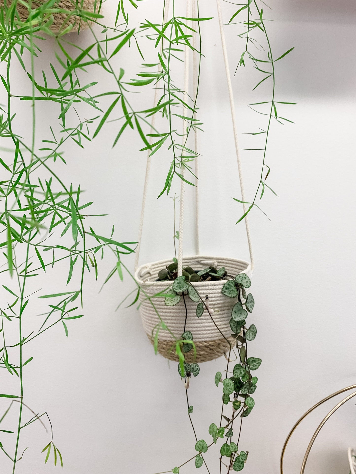 4 inch Cotton/Jute Hanging Basket Planter - Handmade
