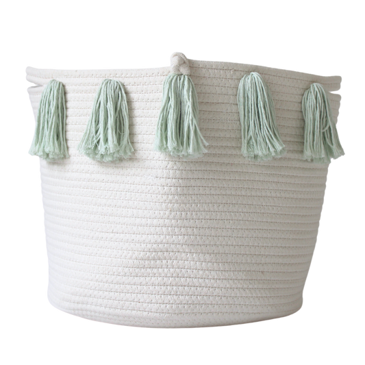 Mint Tassel Basket - Large