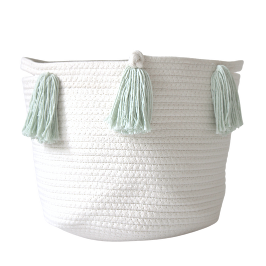 Mint Tassel Basket - Medium