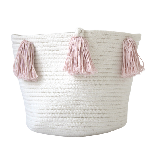 Rose Pink Tassel Basket - Medium