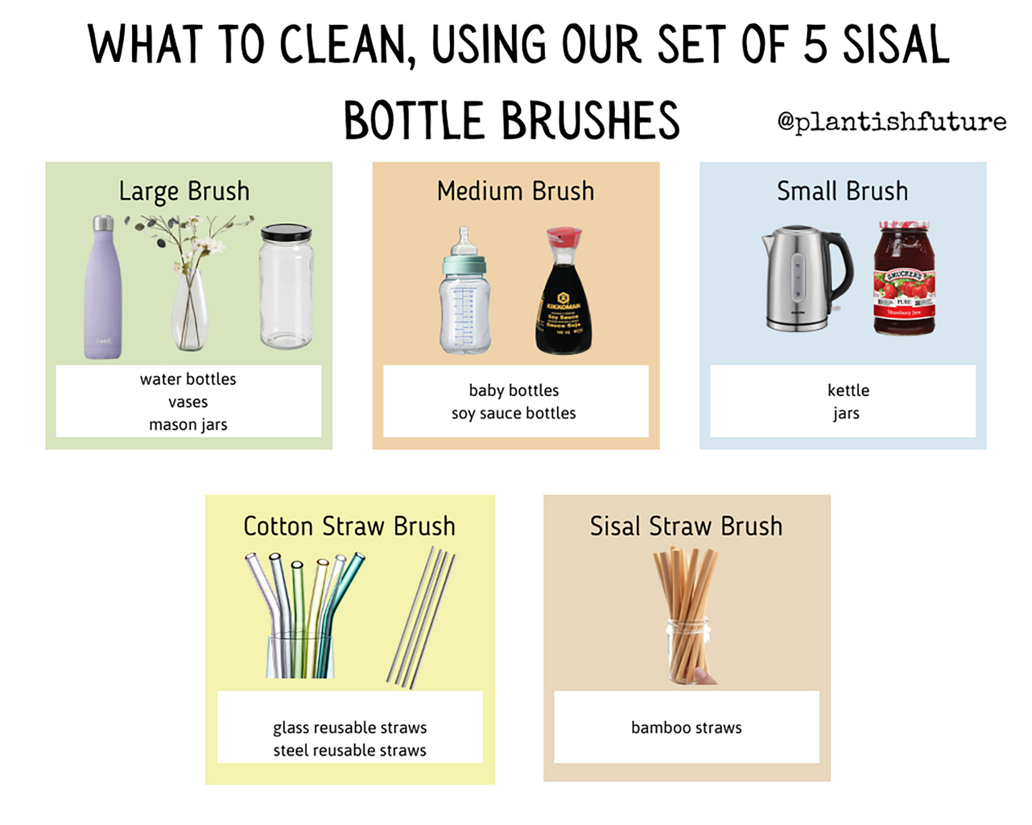 Set of 5 Sisal Bottle Brushes
